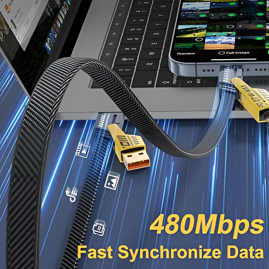⚡ Ultra-Fast Data transfer 
Deliver high-speed 480Mbps —ideal for powering everything from MacBooks to iPhones in record time.